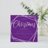 Script Silver Lila Glitzer Weihnachts-Party Einladung (Stehend Vorderseite)