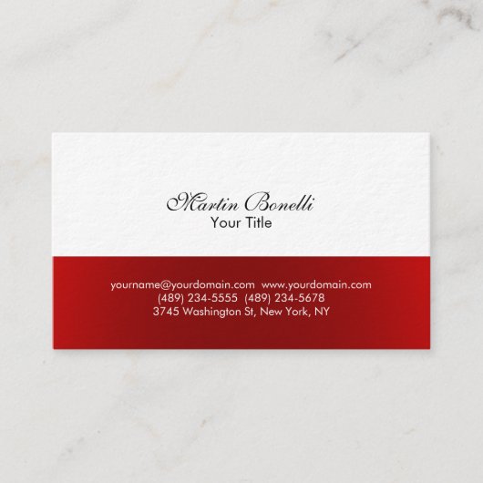 Script Simple Red White Consultant Business Card Visitenkarte (Vorderseite)