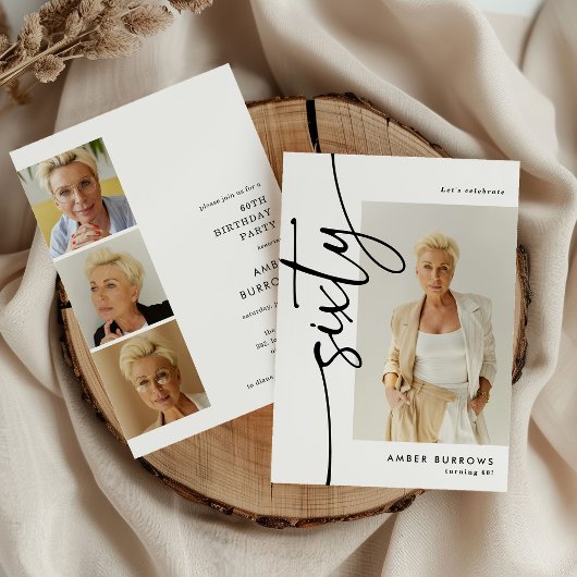 Script Sixty 4 Foto-Collage 60. Geburtstag Einladung