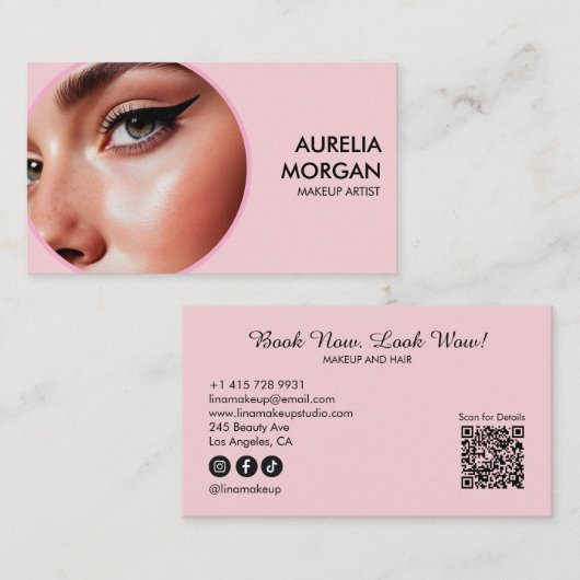 Script Social Icon QR-Code Foto Make-up-Artist Visitenkarte (Vorne/Hinten)