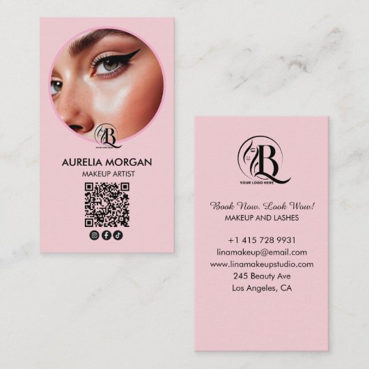 Script Social Icon QR-Code Foto Make-up-Artist Visitenkarte (Vorne/Hinten)