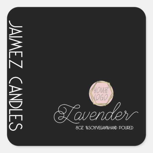 Script Soy Vegan Candle Maker Black Logo Quadratischer Aufkleber (Vorderseite)