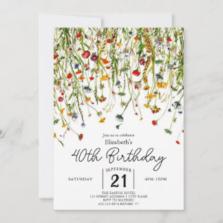 Script Spring Wildblumen 40. Geburtstag Einladung