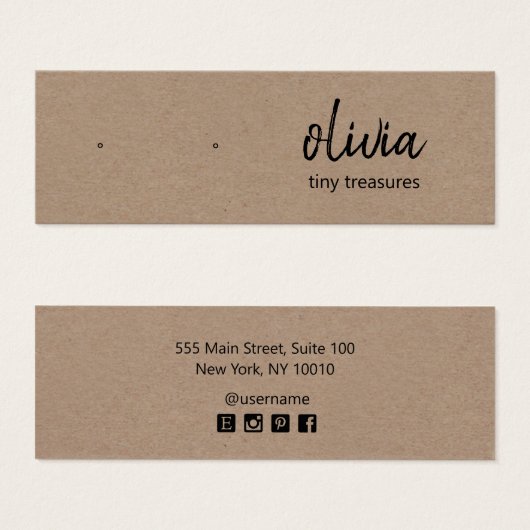 Script Study Earring Tan Kraft Display Card (Vorne & Hinten)