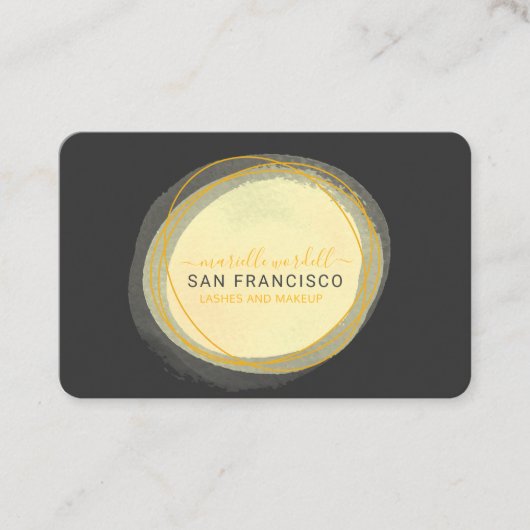 Script Sun Gold Watercolor Circle Black Visitenkarte (Vorderseite)