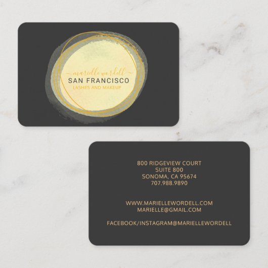 Script Sun Gold Watercolor Circle Black Visitenkarte (Vorne/Hinten)