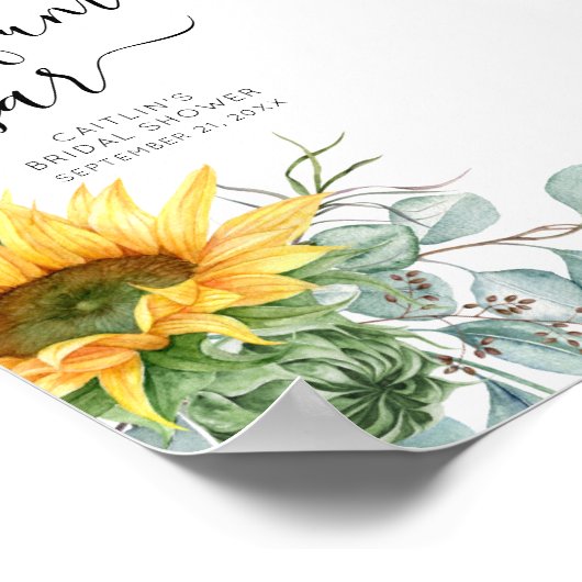 Script Sunflower Brautparty Parfüm Bar Sign Poster (Ecke)