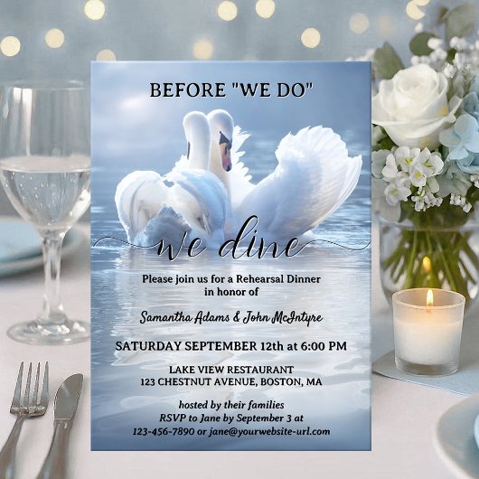 Script Swan Lake Wedding Rehearsal Dinner Einladung