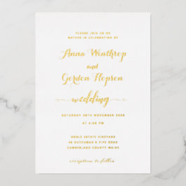 Script Swash Calligraphy Wedding Gold Folieneinladung