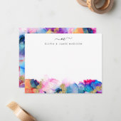 Script Swash Monogram Couple Rainbow Alcohol Ink Mitteilungskarte (Vorderseite/Rückseite Beispiel)