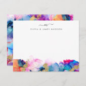 Script Swash Monogram Couple Rainbow Alcohol Ink Mitteilungskarte (Vorne/Hinten)