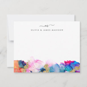 Script Swash Monogram Couple Rainbow Alcohol Ink Mitteilungskarte