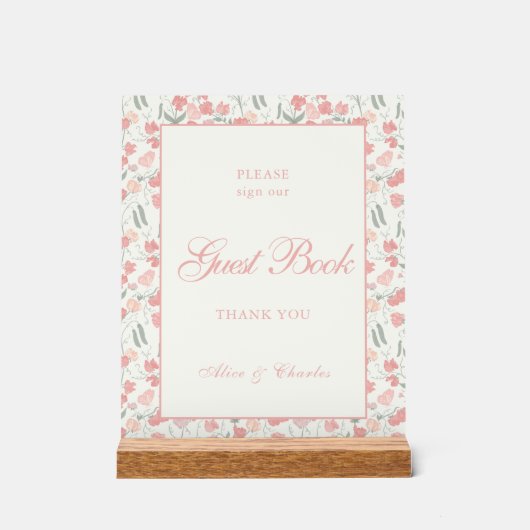 Script Sweet Pea Floral Cream and Pink Wedding Acrylschild (Vorderseite)