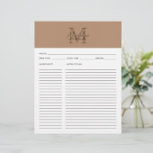 Script Taupe Metallic Gold Monogram Recipe (Stehend Vorderseite)