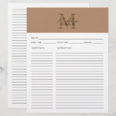 Script Taupe Metallic Gold Monogram Recipe (Vorne/Hinten)