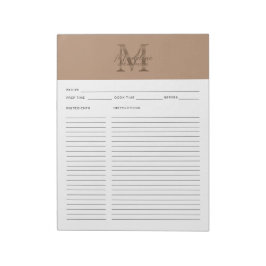 Script Taupe Metallic Gold Monogram Recipe Notizblock