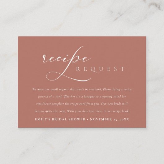 Script Terracotta Rezept Brautparty anfordern Begleitkarte (Vorderseite)