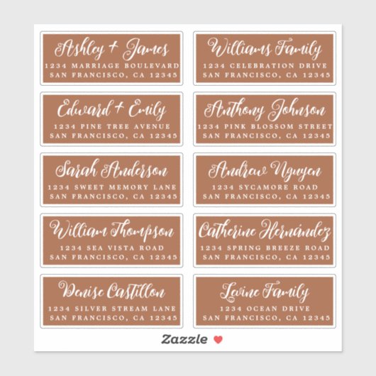 Script TerraCotta Wedding Guest Address Labels (Blatt)