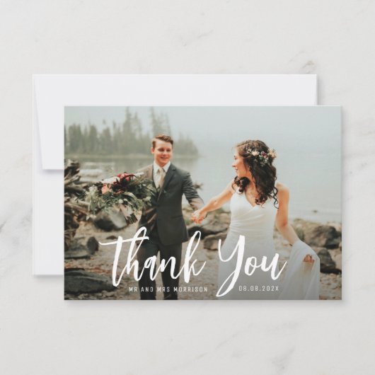 Script-Text danke Hochzeit Foto-Karte (Vorderseite)