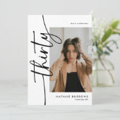 Script Thirty 4 Photo Collage 30th Birthday Einladung (Stehend Vorderseite)