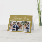 Script Three Foto Collage Gold Wedding Dankeskarte (Vorderseite)