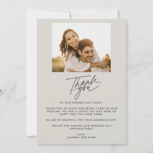 Script Three Foto Collage Wedding Vielen Dank Karte (Rückseite)