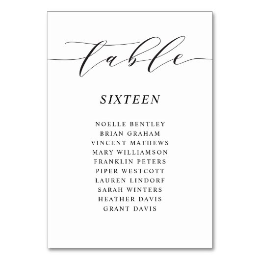 Script Tischnummer Wedding Reception Card S105 (Vorderseite)