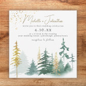 Script Trendy Gold Green Forest Rustic Wedding Einladung