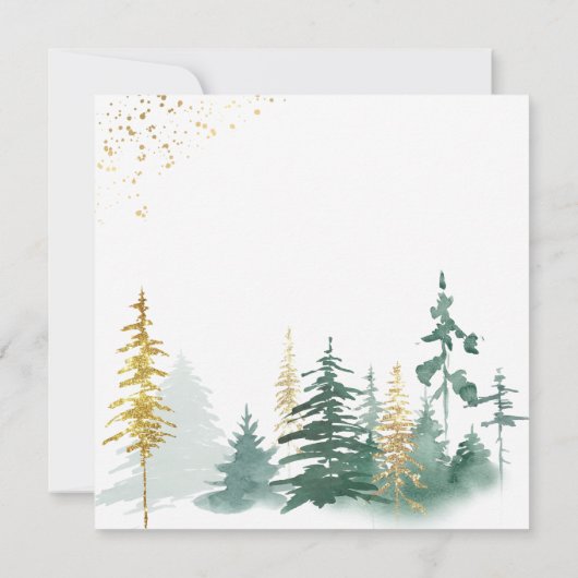 Script Trendy Gold Green Forest Rustic Wedding Einladung (Rückseite)