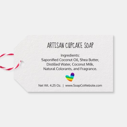 Script Typografie Rainbow Heart Made with Liebe Geschenkanhänger (Rückseite Horizontal)