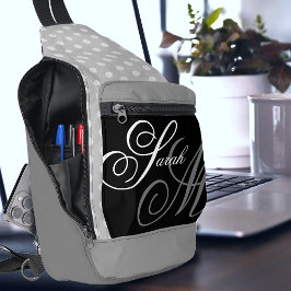 Script Typografy Black Gray White Monogram Crossbody Bag