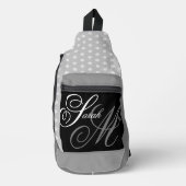 Script Typografy Black Gray White Monogram Crossbody Bag (Vorderseite)