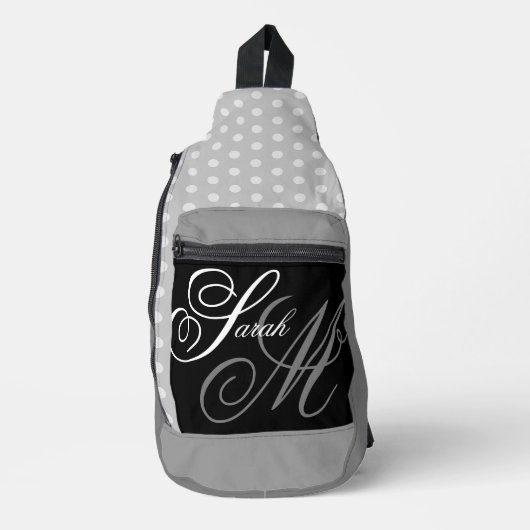 Script Typografy Black Gray White Monogram Crossbody Bag (Vorderseite)
