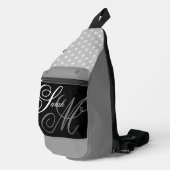 Script Typografy Black Gray White Monogram Crossbody Bag (Rechte Ecke)