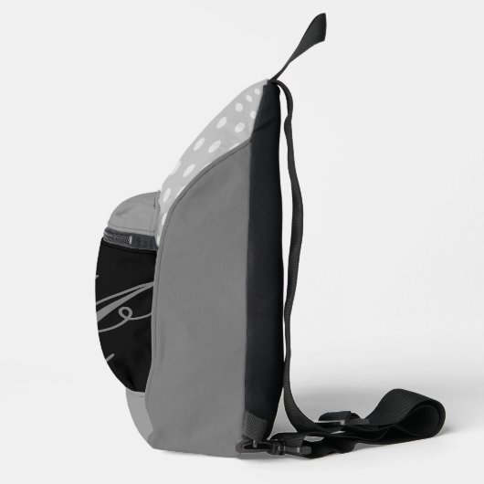 Script Typografy Black Gray White Monogram Crossbody Bag (Rechts)