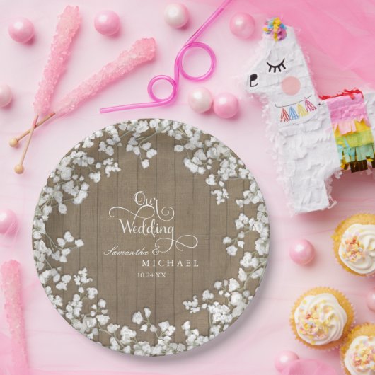 Script Typografy Country Western Gipskraut Pappteller (Party)