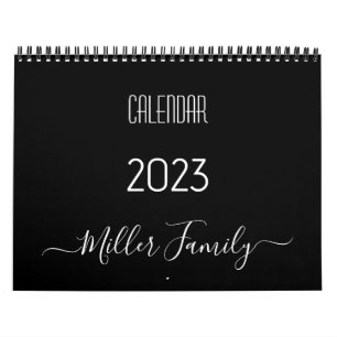 Script Typografy Family Name Black & White 2023 Kalender