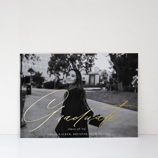 Script Typografy Graduate Announcement Foto-Karte Folieneinladung