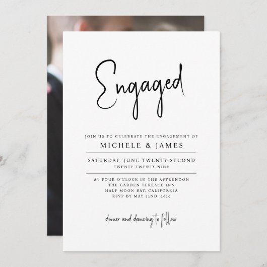 Script Typografy Minimal Wedding Verlobung Einladung (Vorne/Hinten)