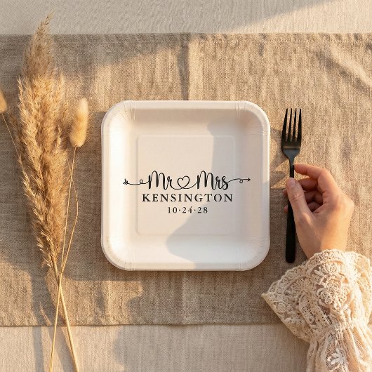 Script Typografy Personalisiert Mr. Wedding Pappteller
