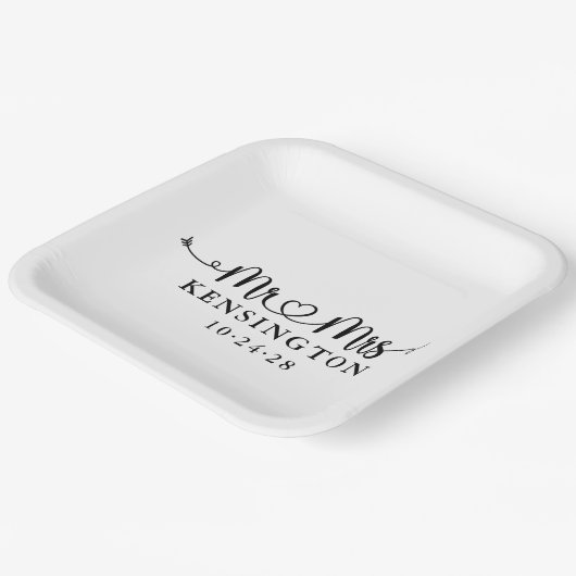 Script Typografy Personalisiert Mr. Wedding Pappteller (Gewinkelt)