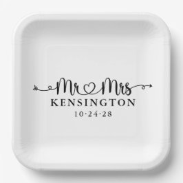 Script Typografy Personalisiert Mr. Wedding Pappteller