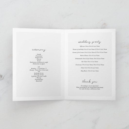 Script Typografy Wedding Program Order of Service Programm (Innenseite)