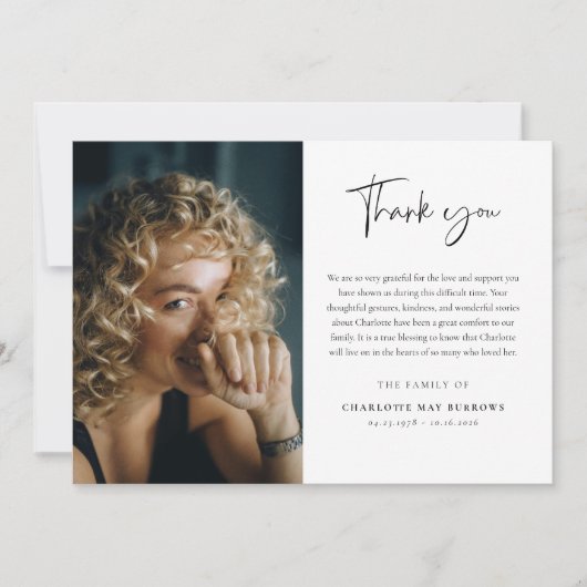 Script Typography Custom Photo & Message Sympathy Dankeskarte (Vorderseite)