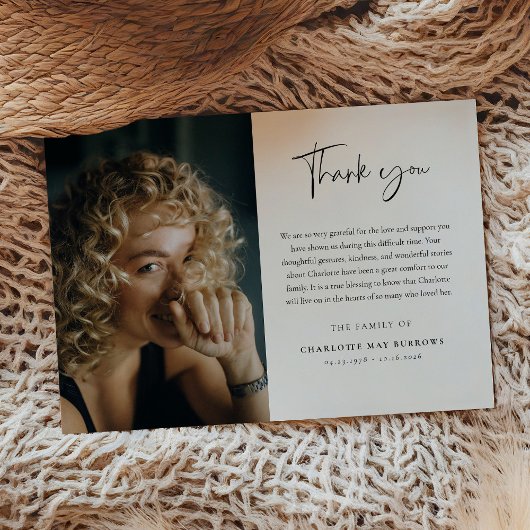 Script Typography Custom Photo & Message Sympathy Dankeskarte