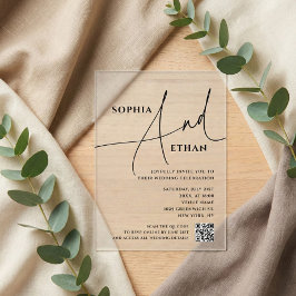 Script Typography Minimalist QR Code Wedding Acryleinladungen