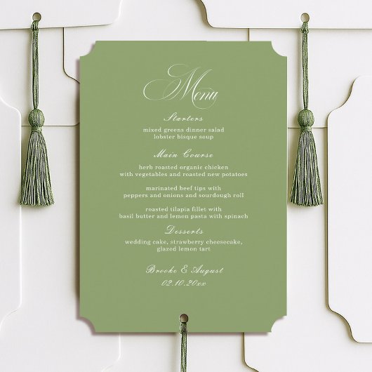 Script Typography Sage Green Wedding Menu Card Einladung