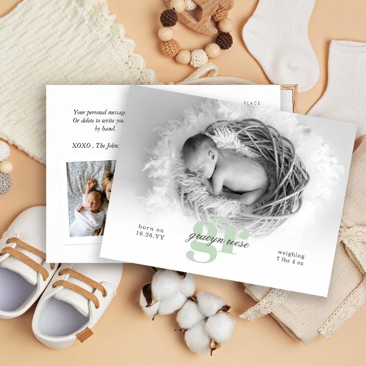 Script und Monogram Baby Foto Postkarte