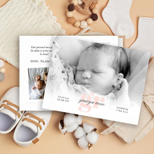 Script und Pink Monogram Baby Foto Postkarte