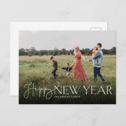 Script und Sans Flat New Years Postkarte (Vorne/Hinten)